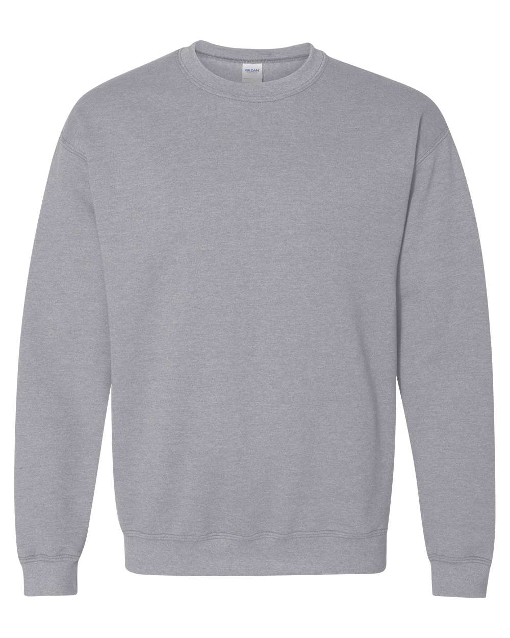 Front view of a plain Gildan Heavy Blend Crewneck Sweatshirt in Sport Grey (Kearny).