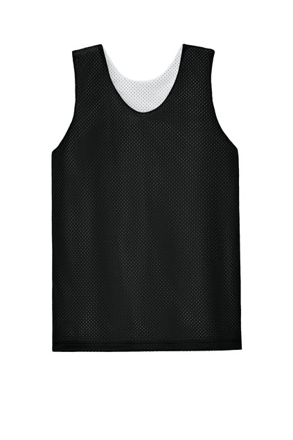 Black mesh reversible athletic jersey with white interior visible at the neckline.