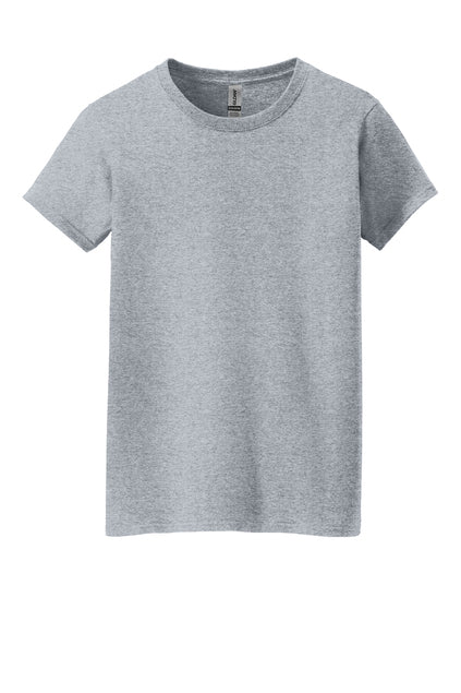 Front view of a plain heathered gray short-sleeve crewneck t-shirt against a white background.