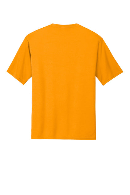 Back view of a solid orange short-sleeve t-shirt.