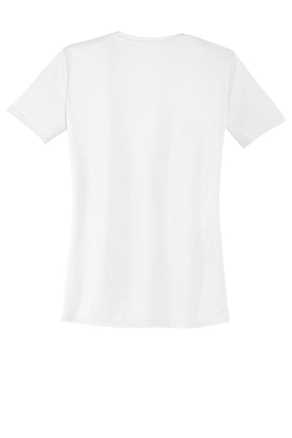 Back view of a plain white short-sleeved t-shirt against a white background.