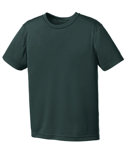 A plain, dark forest green short-sleeved crewneck t-shirt on a white background.