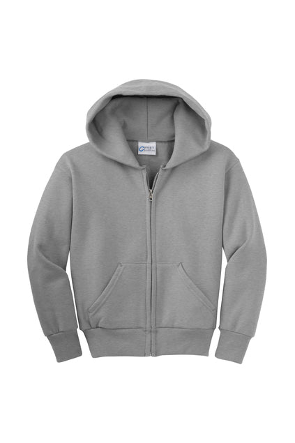 Port & Co Youth Core Fleece Full-Zip Hooded Sweatshirt - Athletic Heather