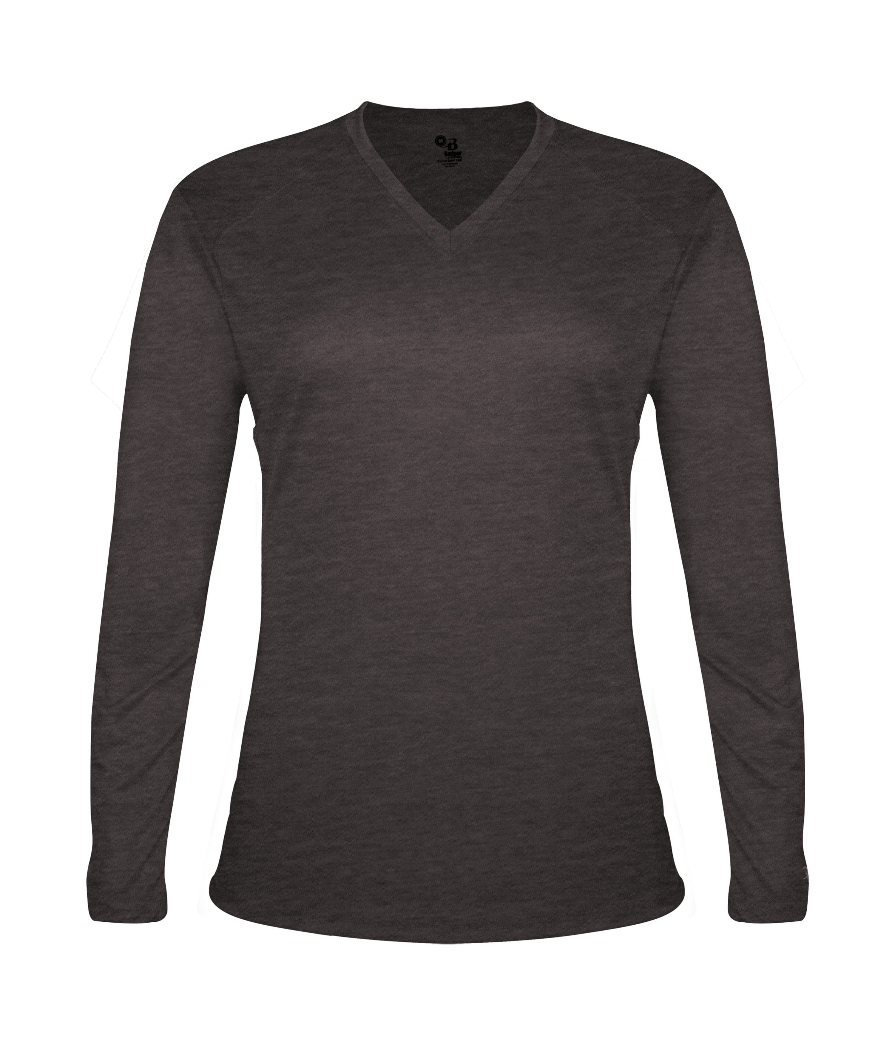 Badger Women's Tri Blend L/S V-Neck Tee - Black Heather