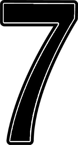 Large black number 7 with a white and black double outline.