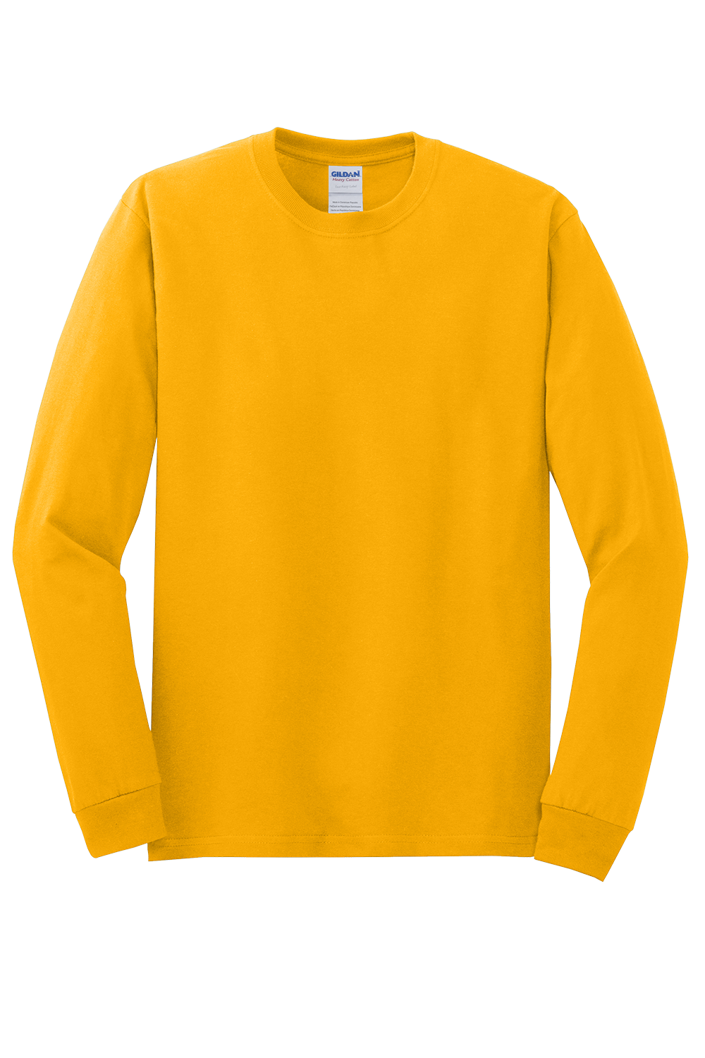 A bright yellow long-sleeved crewneck t-shirt isolated on a white background.