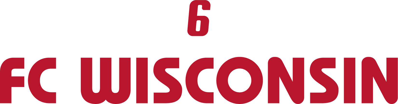 Bold red text reading "FC WISCONSIN" with a red number "6" centered above it.