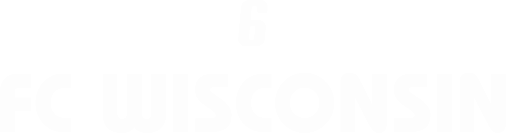 Stylized white number 6 above the bold white text "FC WISCONSIN" on a black background.