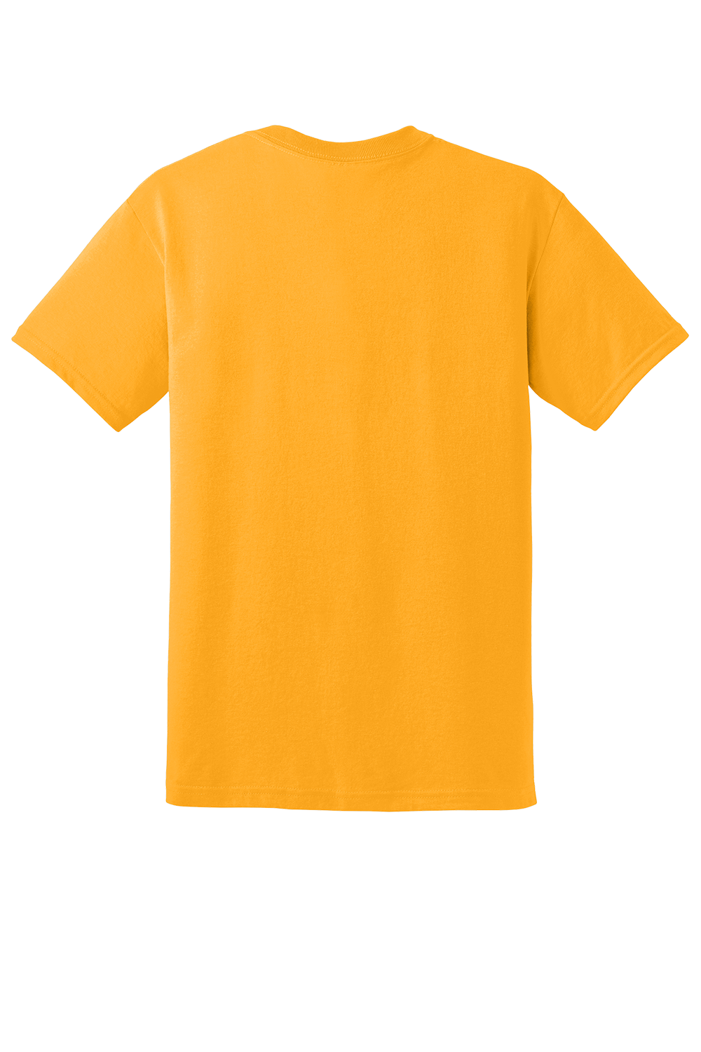 Back view of a plain, golden-orange short-sleeved t-shirt against a white background.