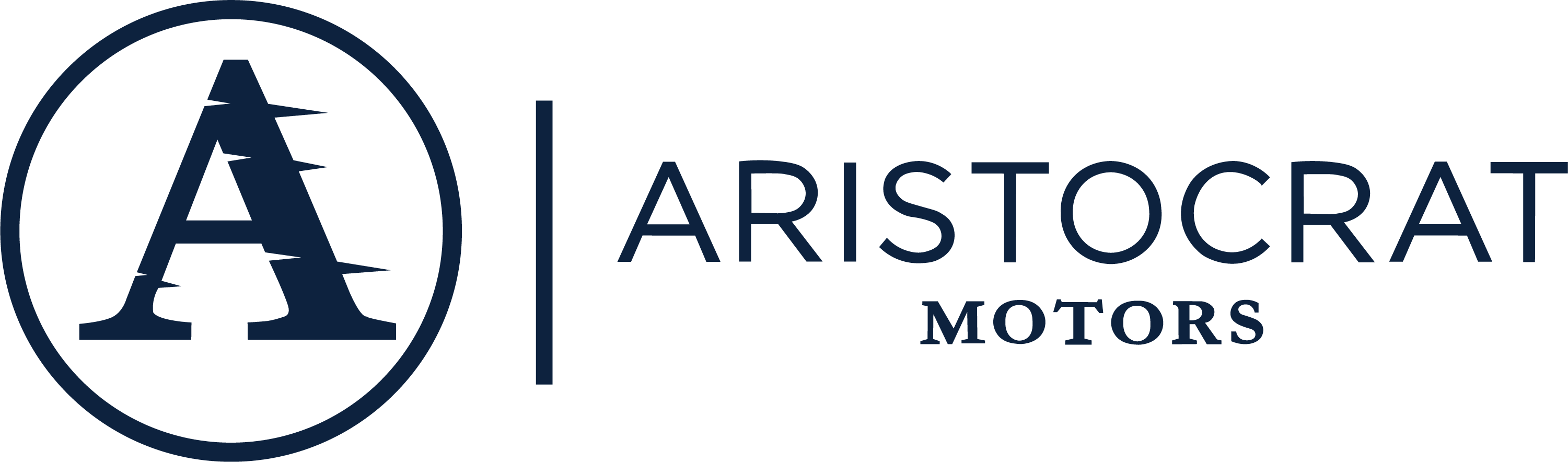Logo for Aristocrat Motors in navy blue, featuring a stylized 'A' inside a circular emblem next to the company name.