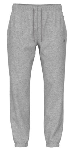 Grey heather joggers with a drawstring waistband, elasticated cuffs, and a small logo on the left hip.