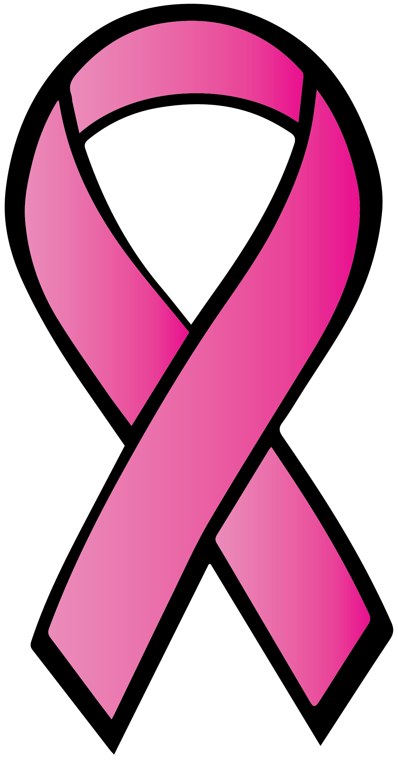 A pink awareness ribbon illustration with a bold black outline and pink gradient.