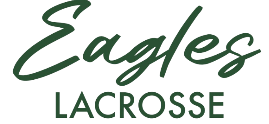 Logo for "Eagles Lacrosse" in green on a black background. "Eagles" is in a script font above "LACROSSE" in a block sans-serif font.