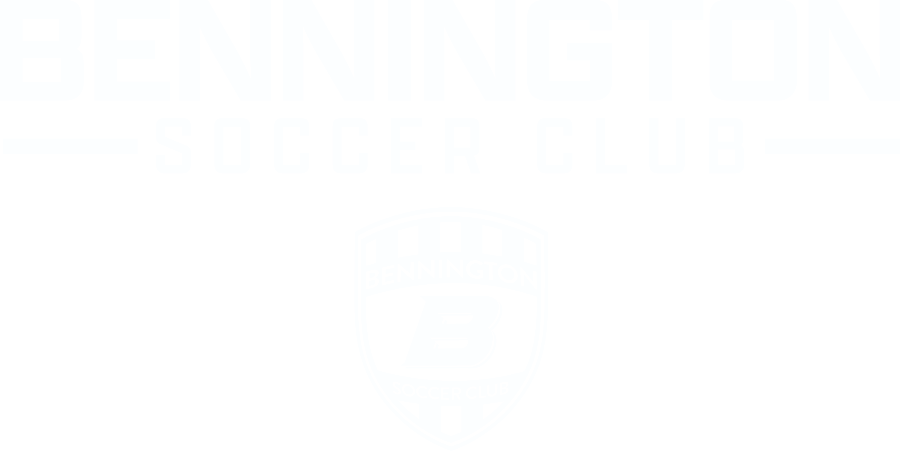 White Bennington Soccer Club logo featuring the club name above a shield emblem containing a stylized letter "B".