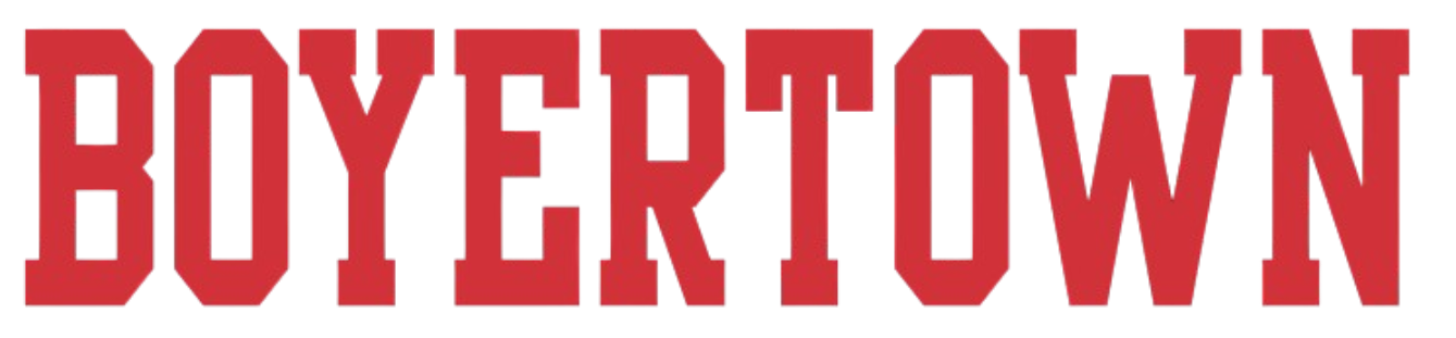 The word "BOYERTOWN" written in red, collegiate-style block capital letters.