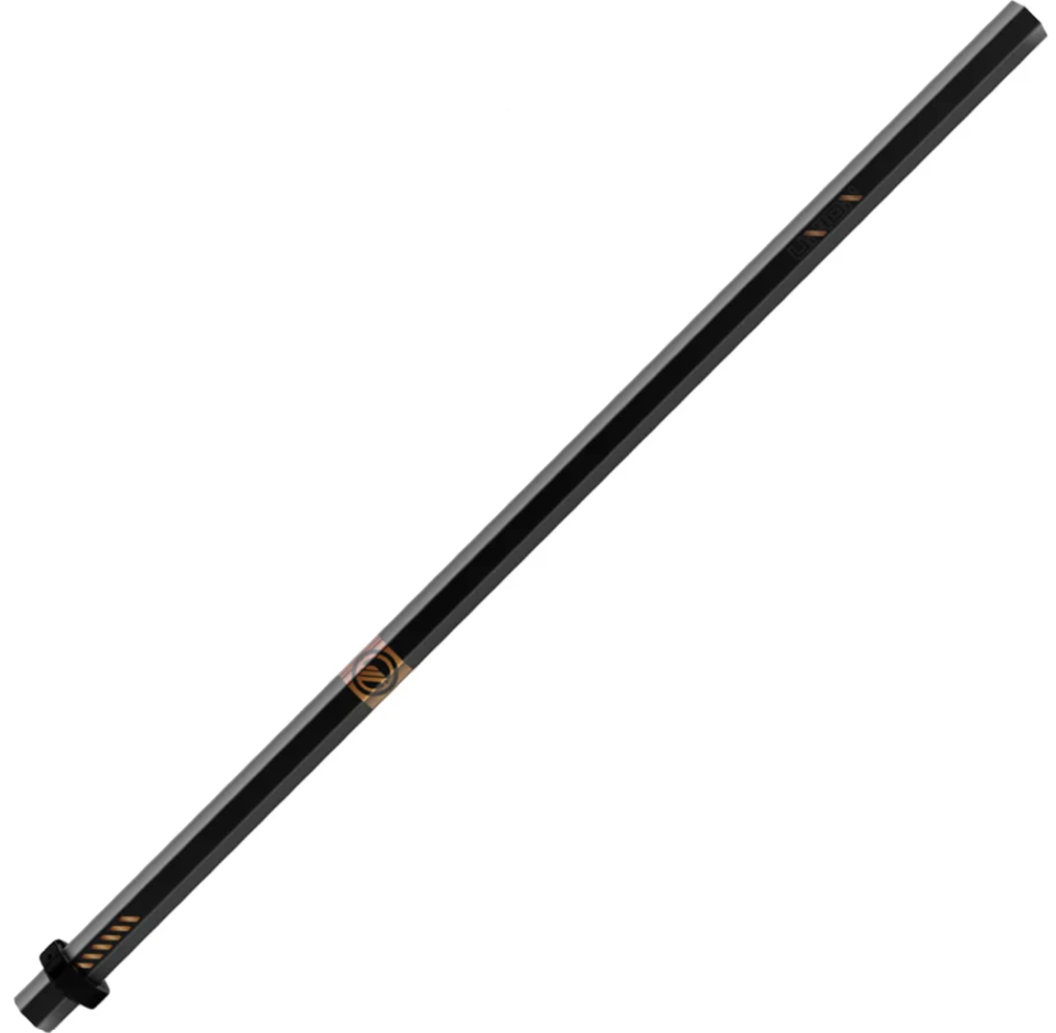 A black, hexagonal-shaped shaft with bronze accents and a black collar near the bottom, oriented diagonally against a white background.