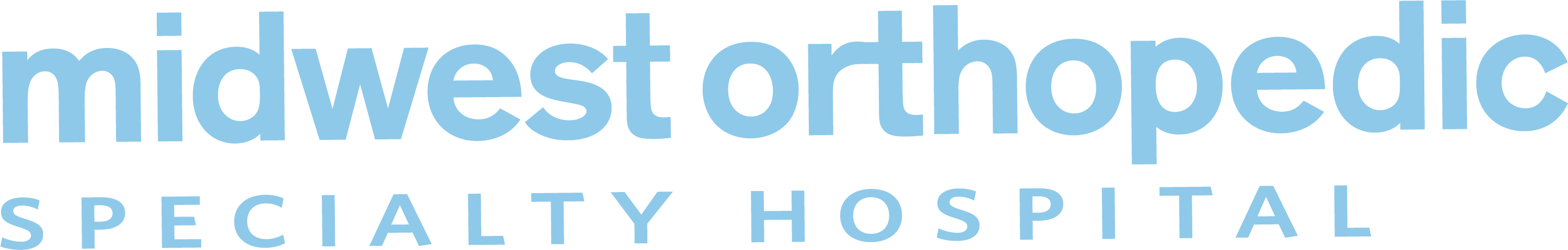 Logo for Midwest Orthopedic Specialty Hospital in light blue text on a white background.