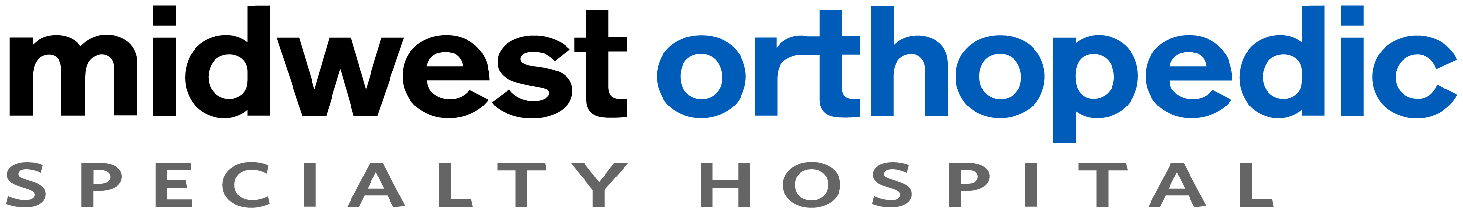 Logo for Midwest Orthopedic Specialty Hospital. Features lowercase "midwest" in black, "orthopedic" in blue, and "SPECIALTY HOSPITAL" in grey uppercase below.