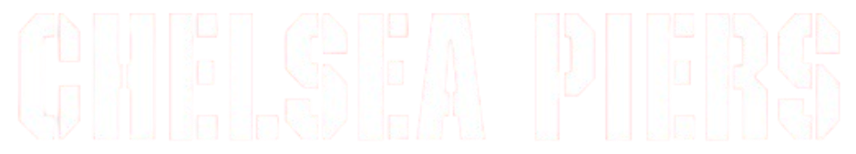 Faint, light red outline of the text "CHELSEA PIERS" in a blocky stencil font against a white background.