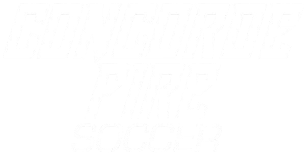 A three-line text logo for "Concorde Fire Soccer" in bold, white, slanted lettering with sharp angles against a black background.