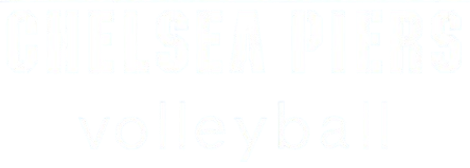 White text on a black background reads "CHELSEA PIERS" in block letters above the word "volleyball" in lowercase.