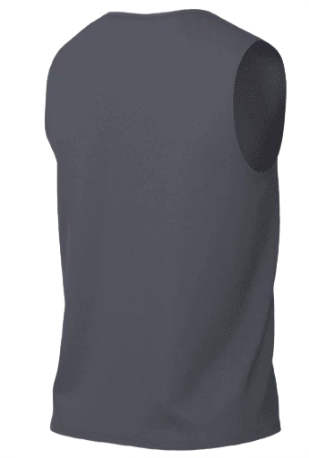 Back view of a solid charcoal gray sleeveless shirt, shown as a 3D model on a plain background.