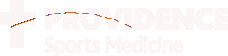Providence Sports Medicine logo: a white cross and bold white text on a black background, accented by a thin brown wavy line through the cross and the name.
