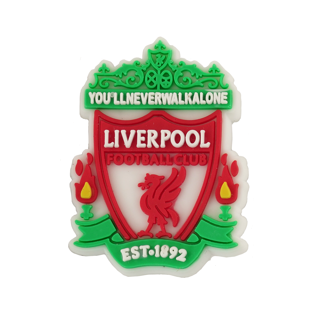 A 3D rubber Liverpool F.C. crest charm featuring the Liver bird, "You'll Never Walk Alone" motto, and "EST 1892" banner in red, green, and white.