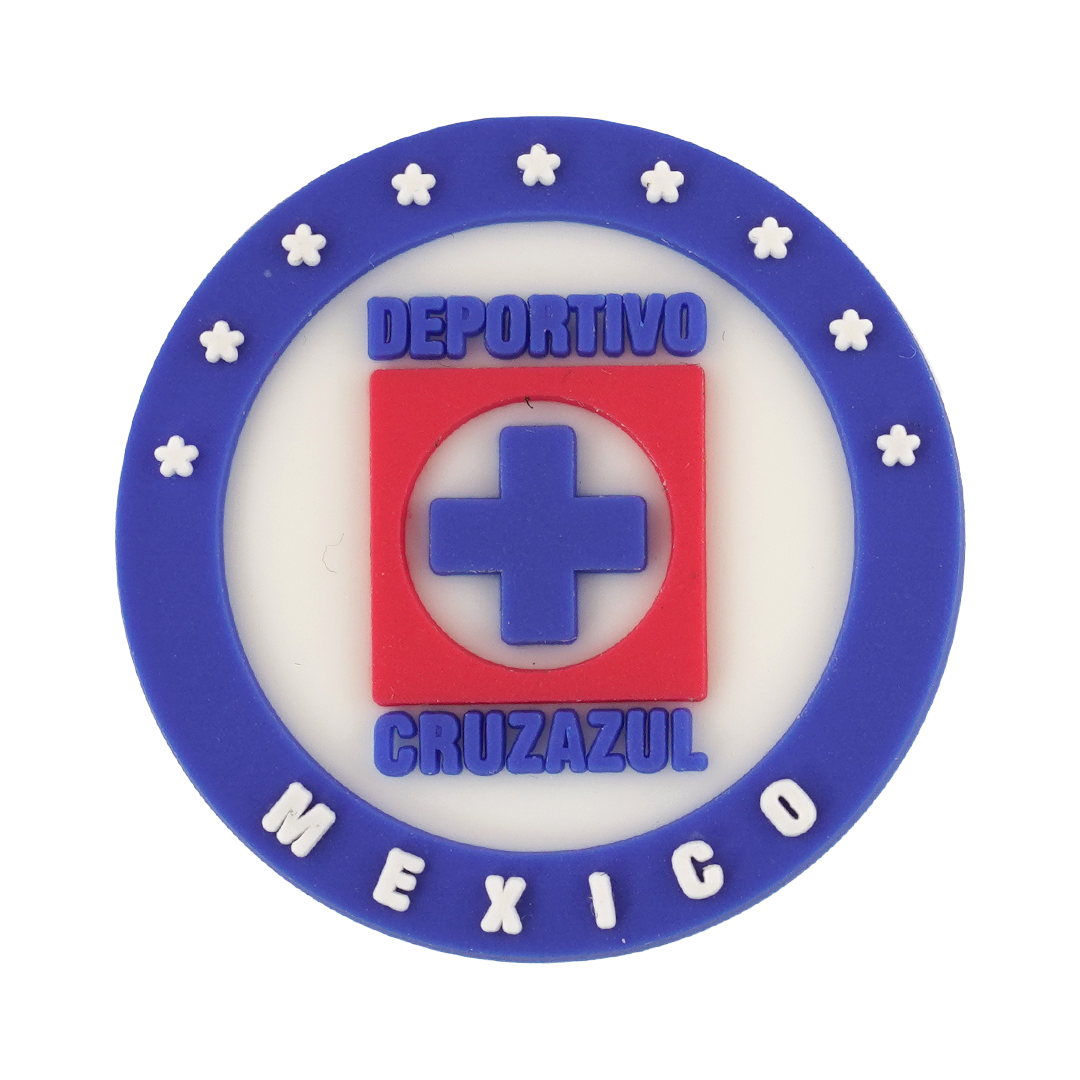 A circular logo for the Mexican sports club Deportivo Cruz Azul, featuring a blue outer ring with white stars and a red central square with a blue cross.