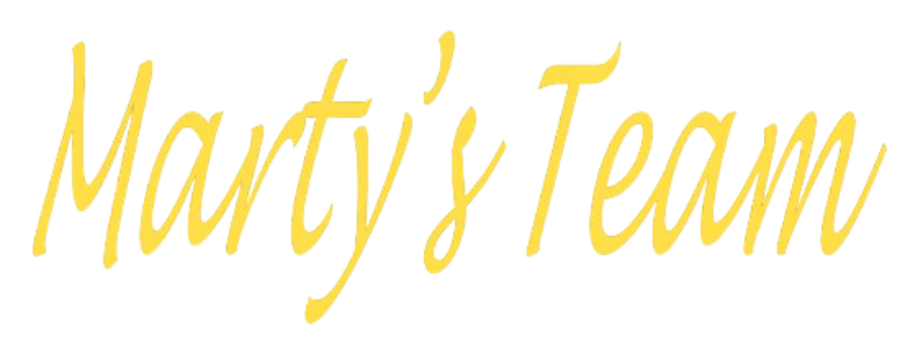 Yellow cursive script text reading "Marty's Team."