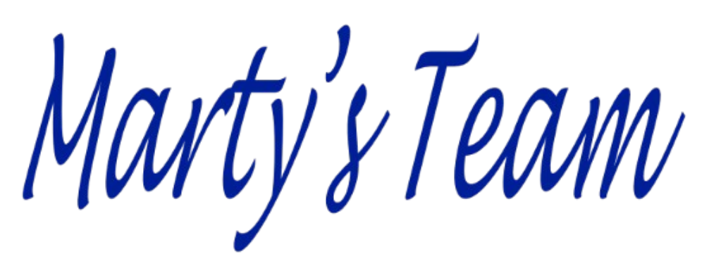 Stylized dark blue cursive text reading "Marty's Team".