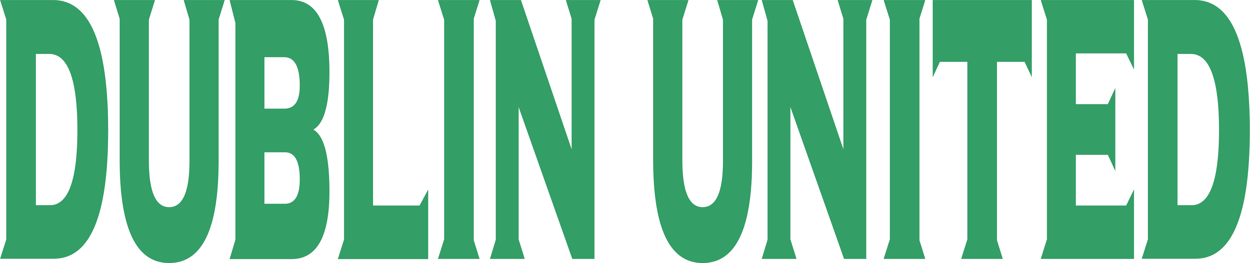 Dublin United Text Green featuring the words "DUBLIN UNITED" in a bold, tall, green block font.