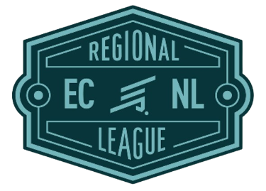 A teal-colored, shield-shaped emblem featuring the words "REGIONAL" at the top, "LEAGUE" at the bottom, and "EC NL" in the center. Between the letters "EC" and "NL" is an abstract graphic consisting of three diagonal lines and a small circle.