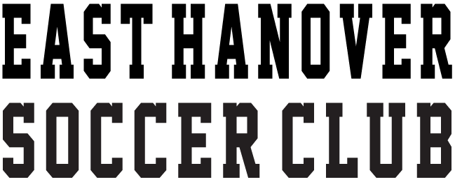 Logo with black varsity-style block lettering reading "EAST HANOVER" above "SOCCER CLUB."