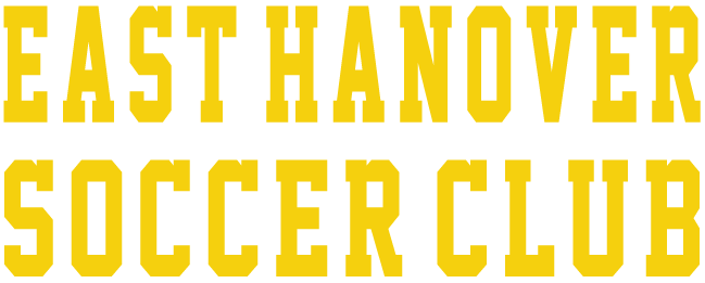 Bright yellow athletic-style block text that reads "EAST HANOVER SOCCER CLUB" in two rows.