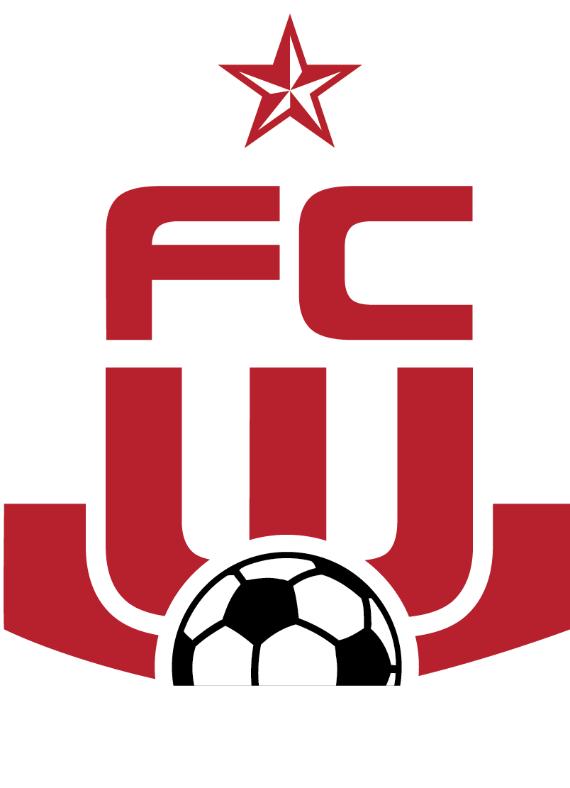 A red and white sports logo featuring a red star at the top, stylized "FC" and "W" letters, and a black and white soccer ball at the base.