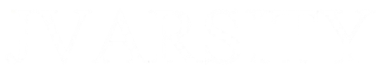 The word "JVARSITY" in bold white serif capital letters on a black background.