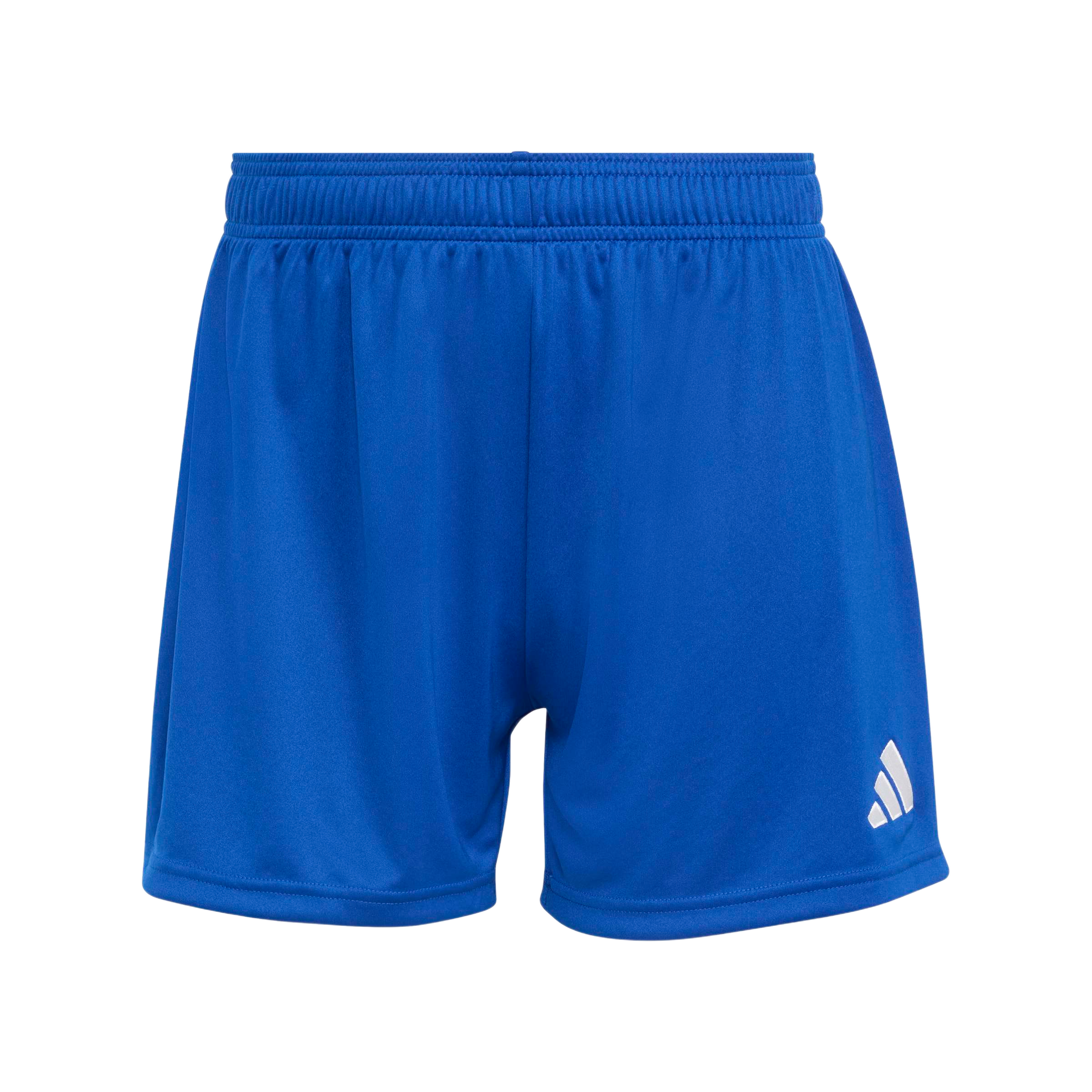 Blue Adidas athletic shorts with an elastic waistband and white logo on the lower right leg.