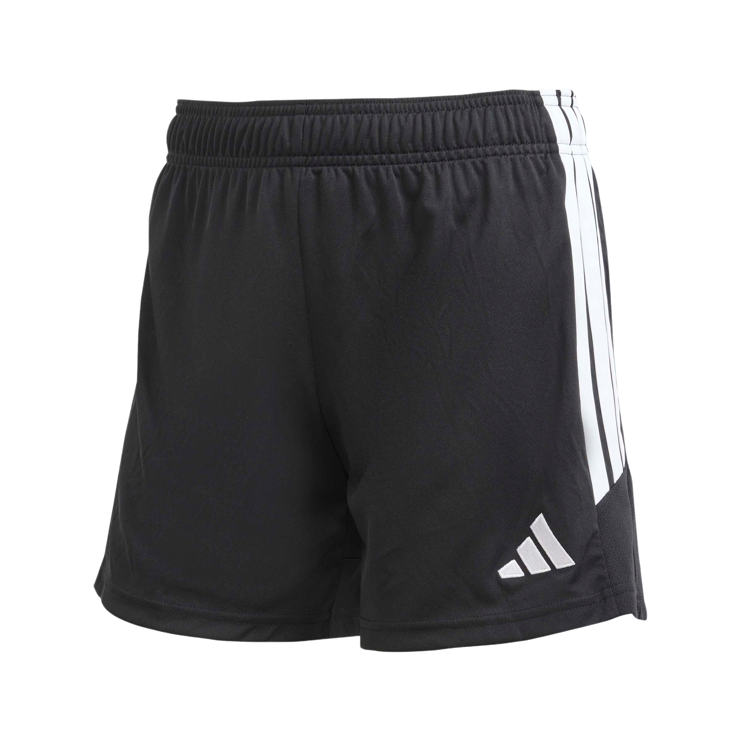 Black Adidas athletic shorts featuring three white stripes on the side and a white three-bar logo on the right leg.