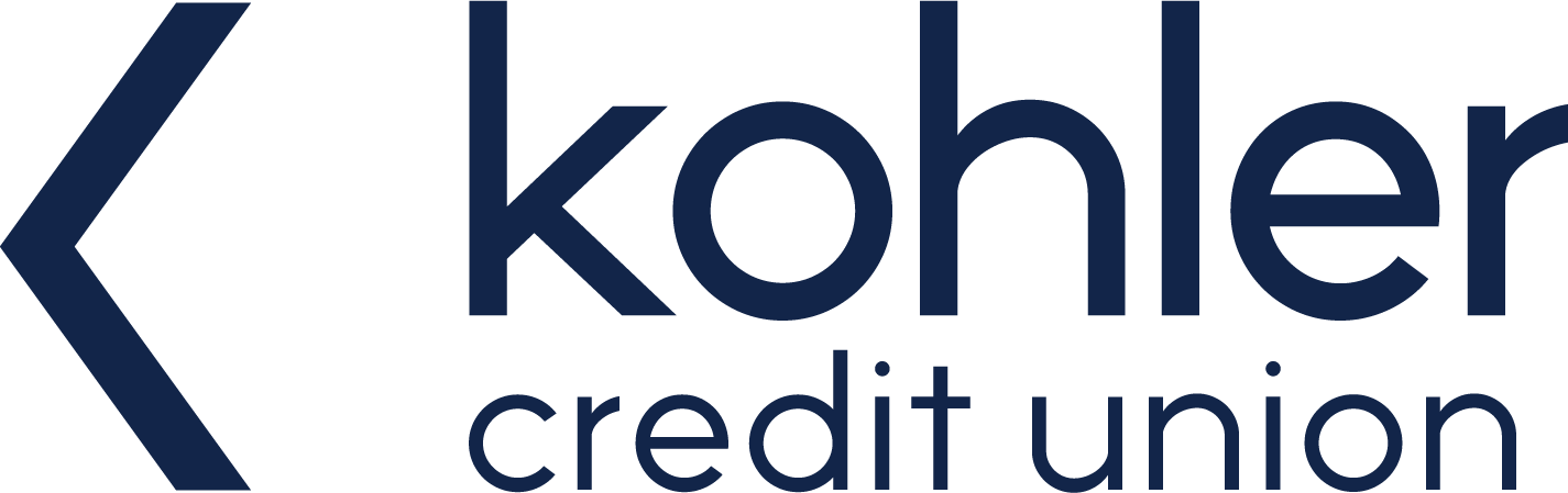 Kohler Credit Union logo in navy blue, featuring a chevron icon on the left and the brand name in lowercase text.