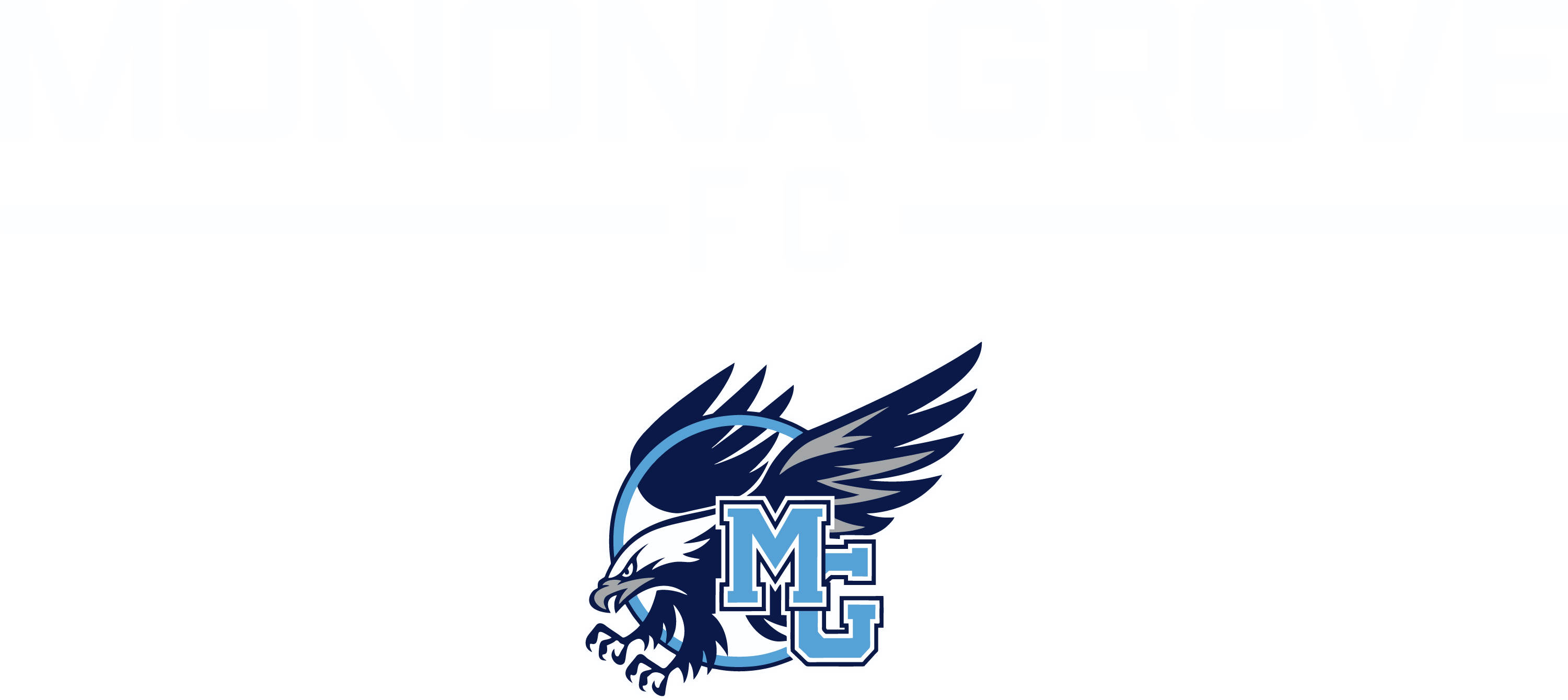 Logo for Monona Grove featuring white text and a navy and light blue eagle mascot with "MG" letters.