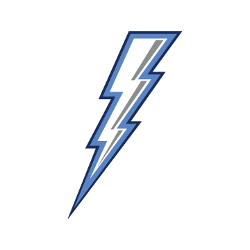 Stylized white and blue lightning bolt logo angled diagonally on a black background.