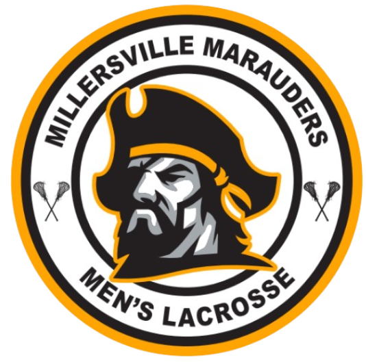 Circular logo for Millersville Marauders Men's Lacrosse, featuring a pirate head and crossed lacrosse sticks in orange, black, and white.
