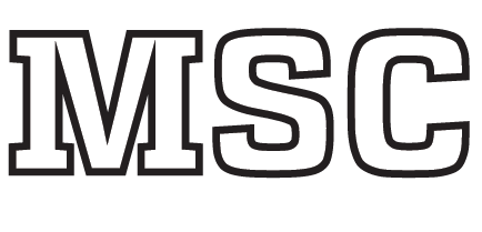 The letters "MSC" in a bold, black-outlined, white-filled athletic block font.