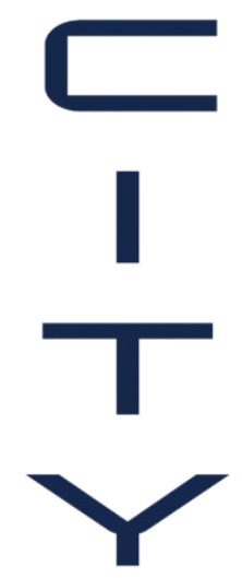 Minimalist dark blue logo featuring the word "CITY" stacked vertically, with the top letter "C" rotated 90 degrees clockwise.