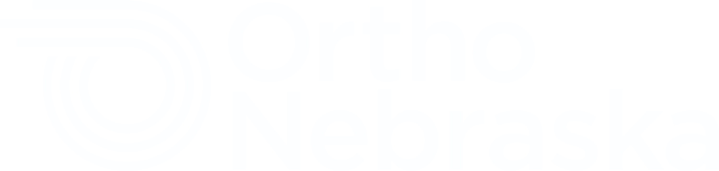 White logo for OrthoNebraska featuring a stylized circular spiral icon next to the stacked words "Ortho" and "Nebraska."
