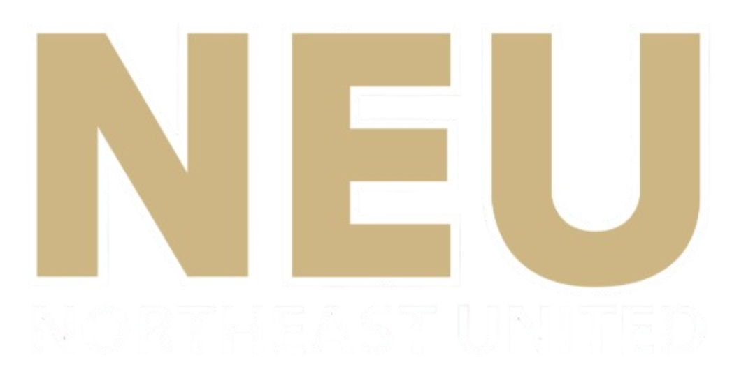 Logo for Northeast United featuring large gold letters "NEU" above the words "NORTHEAST UNITED" in white on a black background.