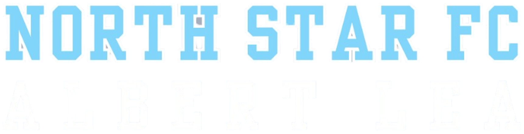 Text logo featuring "NORTH STAR FC" in light blue block letters above "ALBERT LEA" in white block letters, all on a black background.