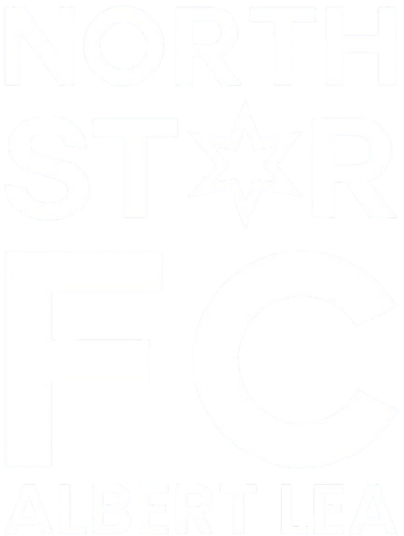 A white logo on a black background for "NORTH STAR FC ALBERT LEA." The word "STAR" uses a six-pointed star icon in place of the "A," and the letters "FC" are prominently enlarged in the middle.