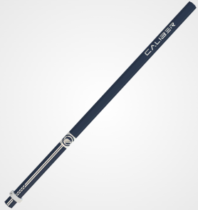 A diagonal dark blue sports equipment shaft with white "CALIBER" branding and graphic stripes, shown against a plain light grey background.